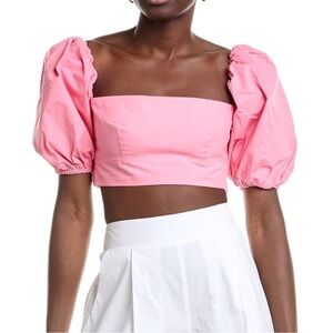 NWT SUSANA MONACO PINK SHORT PUFF SLEEVE CROP TOP